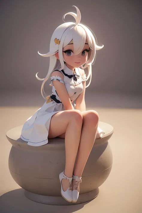 There is a statue of a girl sitting on a cloud., Taurus, He is pure white, pure white matching, White Clothes, White Hair, cute detailed digital art, Popular in cgstation, 3 d render stylized, exquisite digital illustration, cute digital painting, exquisit...