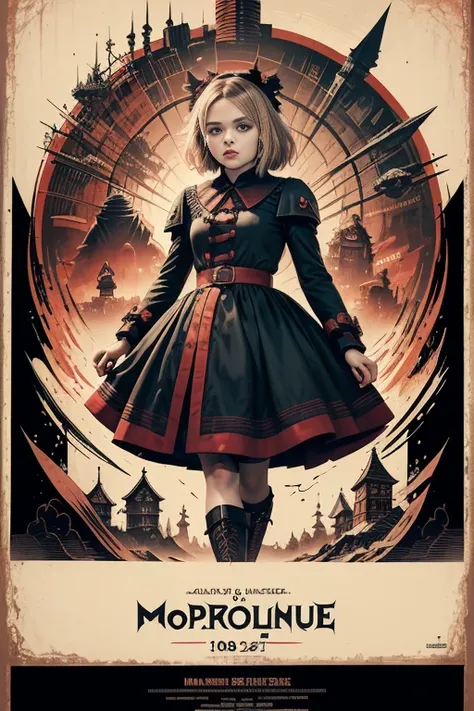 (masutepiece, Best Quality), chloë grace moretz、8K Wallpaper, Highly detailed, poster for, krampus, vintage horror, 1940s, christmas horror thriller movie poster, Bauhaus, shapes, lines, Abstract, propaganda, Gothic, Cinematic poster, Vintage,