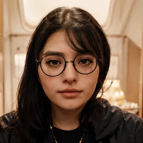 Short straight bangs very dark hair rounded face a her chin is a liitle cleft her eyes are not so big and rounded eyes and little hooded black eyes short lashes under her right eye she have a mole and her chiks are not so big normal her eyebrows are strigh...