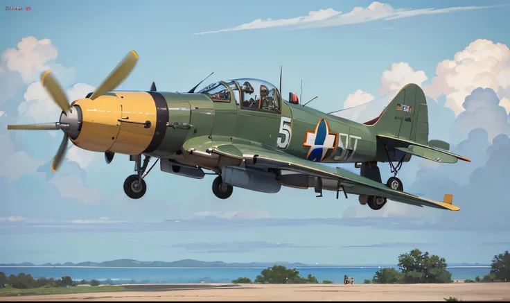 there is a green and yellow Ju 87 Stuka plane flying in the sky, 1944, 1 9 4 4,  foto de closeup, tanque, 1 9 4 2, 1942, aeronave, Directed by: Juergen von Huendeberg