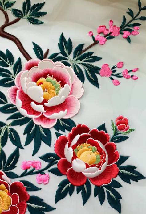 Draw an embroidery work，Peony embroidery，Chinese clothing design，Silk fabric，