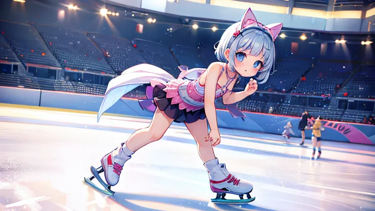 ​masterpiece、Cute、little girl and cute kitten,  iceskate on the iceskate rink,figureskate costume