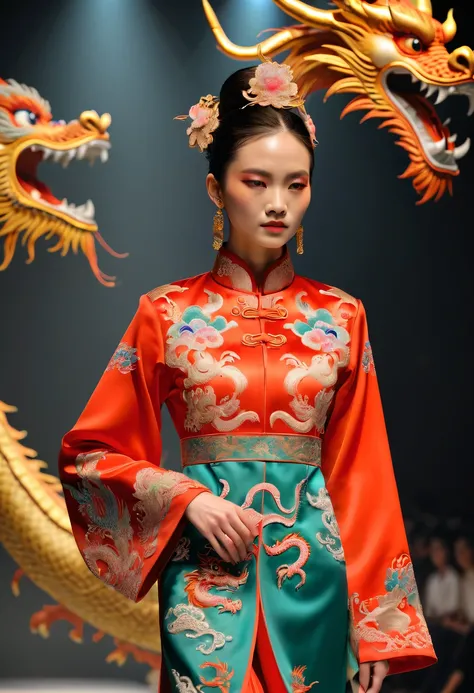 embroidered clothing，dragon embroidery，Chinese clothing design，catwalks，