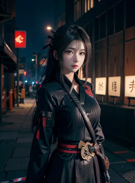 Anime girl with a sword in the city at night, from arknights, by Yang J, very beautiful cyberpunk samurai, anime style artwork, Trending on ArtStation pixiv, rossdraws sakimimichan, katanas, badass anime 8 K, Pixiv Contest Winner, by Kamagurka, Nezuko, ins...