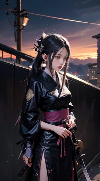 Anime girl with a sword in the city at night, from arknights, by Yang J, very beautiful cyberpunk samurai, anime style artwork, Trending on ArtStation pixiv, rossdraws sakimimichan, katanas, badass anime 8 K, Pixiv Contest Winner, by Kamagurka, Nezuko, ins...