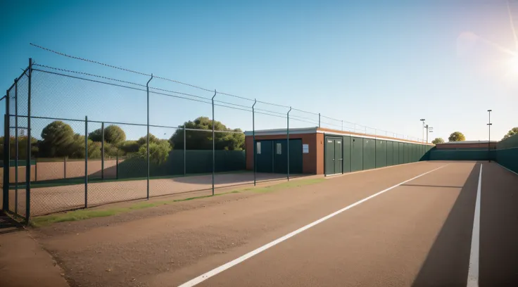 Empty school car park,wire fences