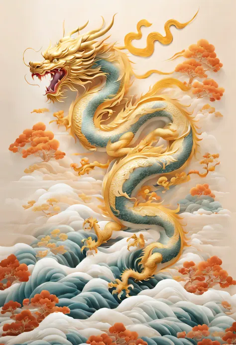 embroidery，three-dimensional embroidery，（photos of tiansu embroidered gold silk flying dragon），embroidered with auspicious cloud...