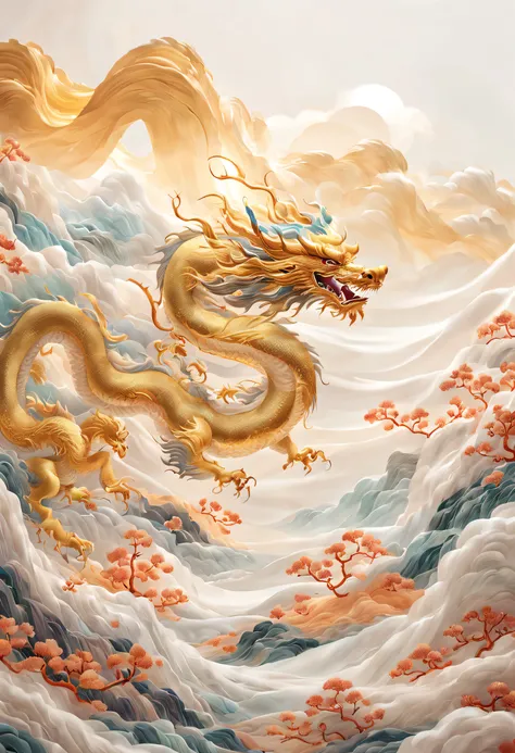 embroidery，three-dimensional embroidery，（photos of tiansu embroidered gold silk flying dragon），embroidered with auspicious cloud...