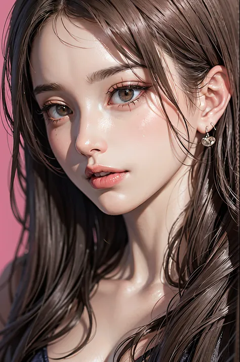 Ultra HDR 16K,masterpiece ,20 year old woman with long hair ,Dark Theme Soft Color Soft Tone ,highly contrast ,(natural skin textures, Hyper-Realism,Crisp soft light ) red background , simple background,