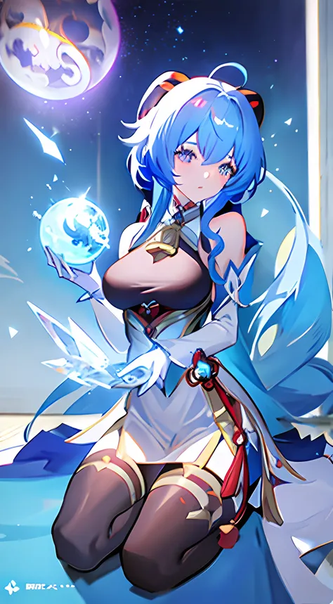 anime girl with blue hair and white dress holding a crystal ball, beautiful celestial mage, portrait knights of zodiac girl, ganyu from genshin impact, knights of zodiac girl, ganyu genshin impact, anime fantasy illustration, lunar goddess, anime fantasy a...