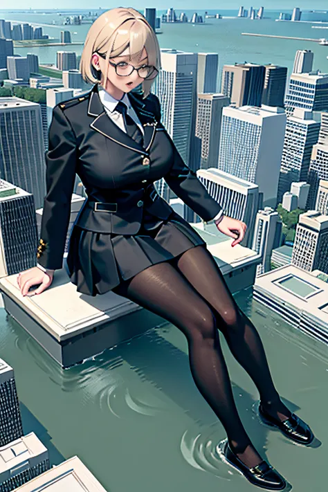 city map, giantess art, a hyperrealistic schoolgirl, highly detailed giantess shot, der riese, shorthair, black pantyhose, a hug...