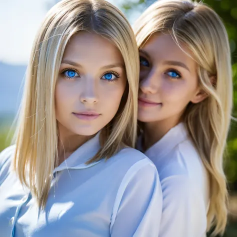 Blonde and blue-eyed sister