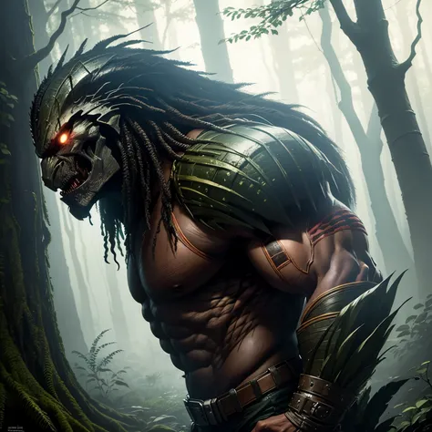 Predator from the movie, in the woods, side view, scary