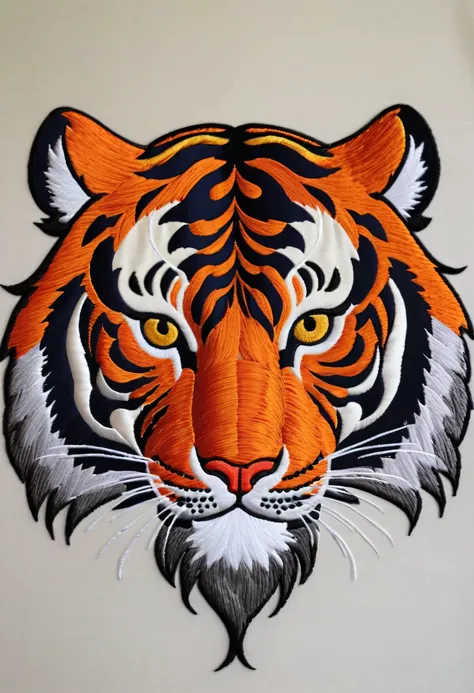 Draw an embroidery work，Tiger embroidery，Chinese clothing design，Silk fabric，Symmetrical style