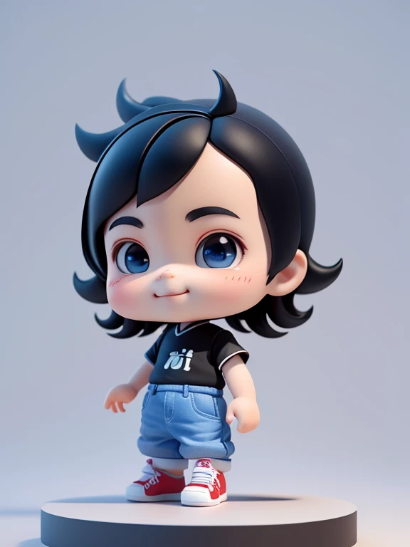 china，super disabled，chibi,super disabled,3D render,C4D;toy style,Disney cartoon style,White background,

Create a picture of an incredibly cute 2 year old boy..  They should be large., puppy eyes, Short black hair, Charming smile, Their skin should be dar...