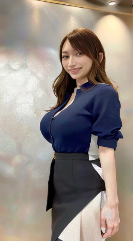 in 8K、超A high resolution、Best Quality、masuter piece、Photorealsitic、The ultra -The high-definition、(Colossal tits、rather large breasts、Hide all breasts、Toned body:1.18)(Always office lady、always wear a white shirt、Navy tight skirt and jacket、Office in a hig...