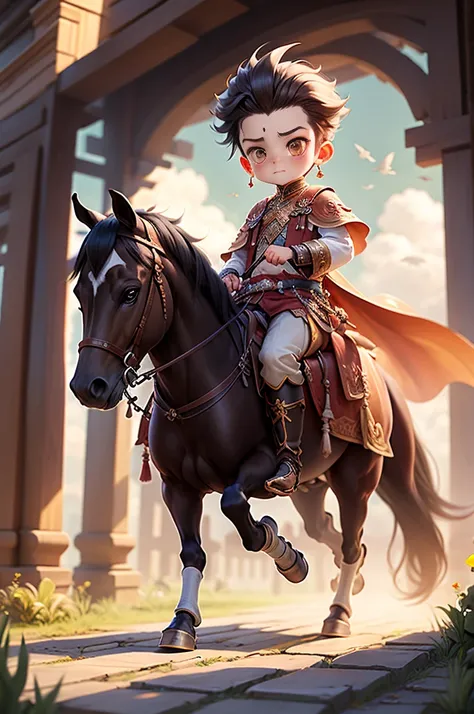 bestquality, masterpiece,1 Boy, Full body, chibi, A man riding a horse