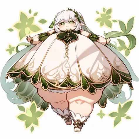 obese nahidadef, obese body, thick tighs, fat belly, big cheeks, fat arms, obese arms, happy, chibi, full body, white background...