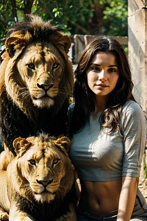 beautiful women with lion photo