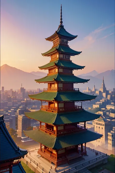 There is a photo of a building，There is a clock on it, a temple background, Zen temple background, japanese temples, anime backgrounds, japanese temples, background depicting a temple, Anime background art, Colorful anime movie background, Anime landscapes...