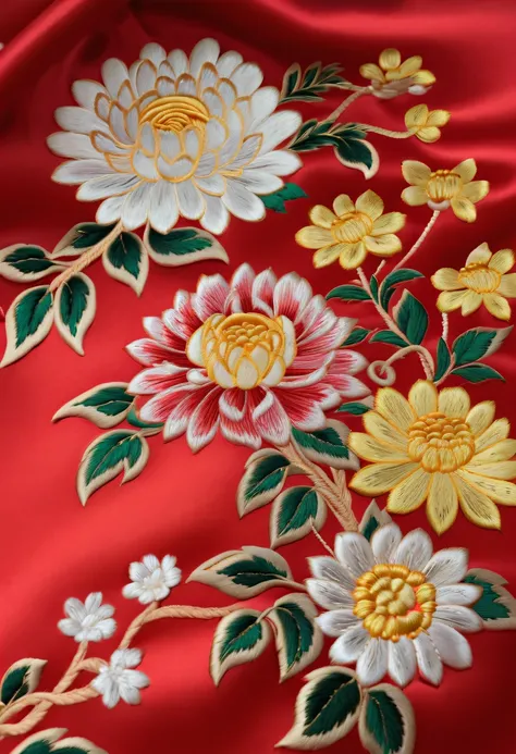 Draw an embroidery work，chrysanthemum embroidery，Chinese clothing design，Silk fabric，