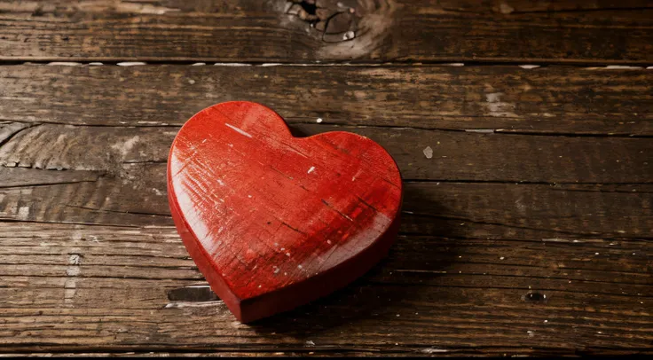 A red love heart on a wood background