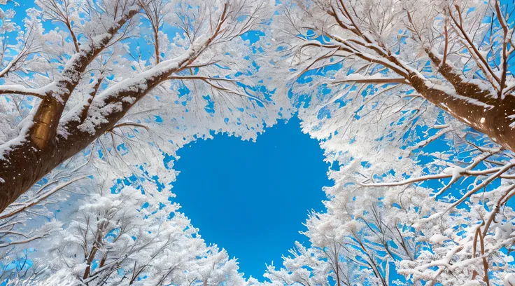 a view of a heart shaped hole in the middle of a snowy forest, shot from below, jungian symbols of winter, winter photograph, 4 0 9 6, overhead, seen from below, winter, amazing, beautiful!!!, 3 4 5 3 1, elaborate composition, from wheaton illinois, covere...