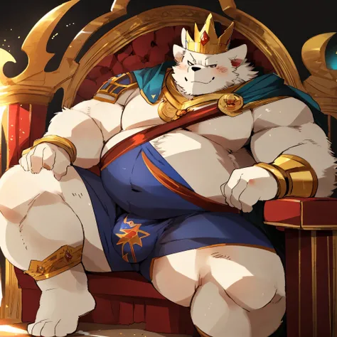 Furry, chubby,fat, huge, king , sexy, extremely hot , extremely tempt, bulge, Sitting on a throne, a throne full of cum, seductive ,by hyaku, by zixiong,by darkgem