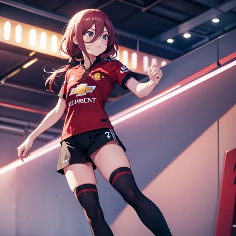 Miku Nakano in a manchester united jersey and thigh high socks angry