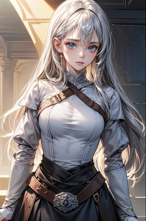 (Official art、Best Quality、Unity 8k Wallpapers、32K、 masterpiece、ultra-detailliert、High resolution,Perfect Anatomy),(natural soft light:1.2),Detailed beautiful face and eyes,shoot from front,cowboy shot,(focus 1woman,solo:1.2),20-year-old beauty,silver hair...