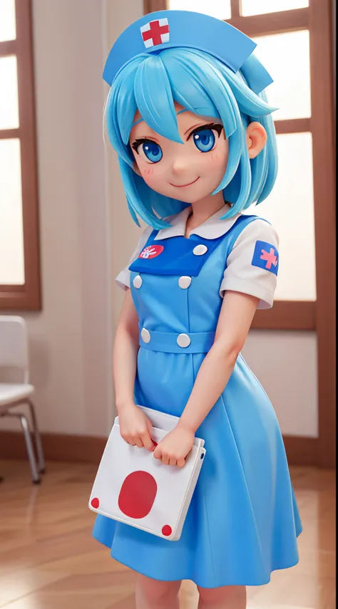 she is a cute nurse、blue eyes、a smile、tchibi、mega mini、