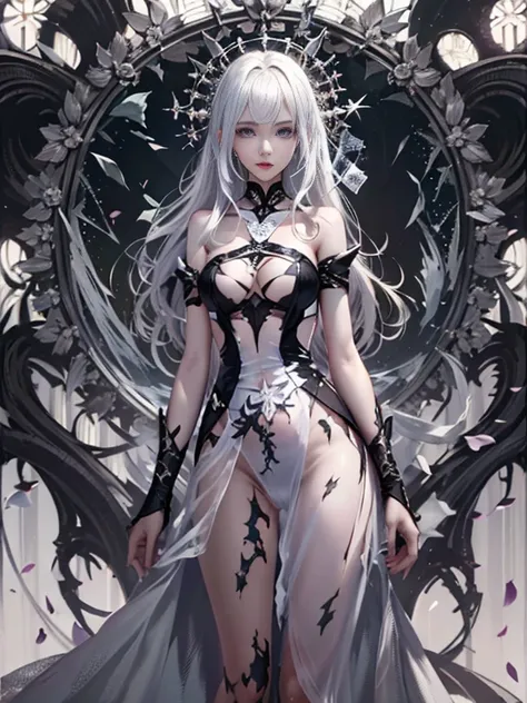 weddingdress、Young children、１２age、Balance the eyes、and blemish-free skin、upper body closeup、Vampires、russian vampire、Black and white、sluttish,barechested.Symetrical, artistic, close up, all her clothes are torn、  Yin, eyes focus, , Exposed skin, Exposed bo...