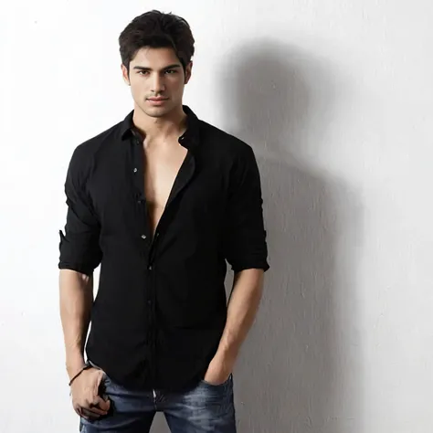 araffed picture of a man in a black shirt and jeans, inspired by Adam Dario Keel, handsome and attractive, handsome man, miguel iglesias, by Adam Dario Keel, handsome male, ayan nag, wearing a black shirt, vastayan, he is wearing a black t-shirt, mid-shot ...