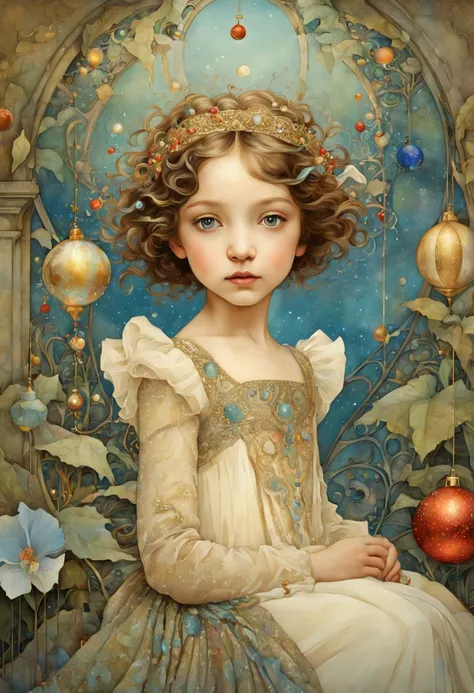 high quality, highly detailed, fantasy, At the forefront of this enchanting scene stands a fantastical  closeup of 4 year old  girl, a harmonious fusion of the whimsical beings imagined by Richard Burlet, Ida Rentoul  and Iris Esther  and the organic fluid...