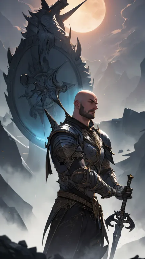 (bombastic game art, high-res, detailed, atmospheric lighting) a powerful and majestic scene unfolds before your eyes. A single man stands tall, radiating strength and determination. He is a paladin warrior from the legendary game Diablo 2. Clad in shimmer...