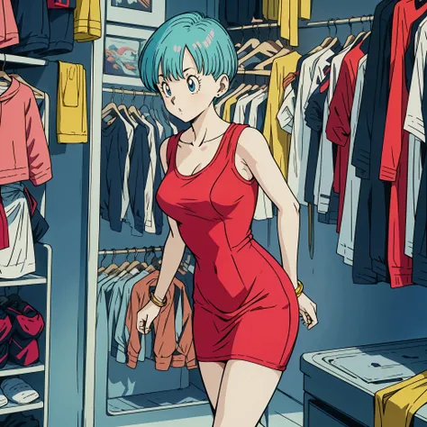 Dragon ball, Encontrar, aqua cabelo, um lado para cima, vestido rosa, mangas compridas, 鎖骨, medium breasts, clivagem