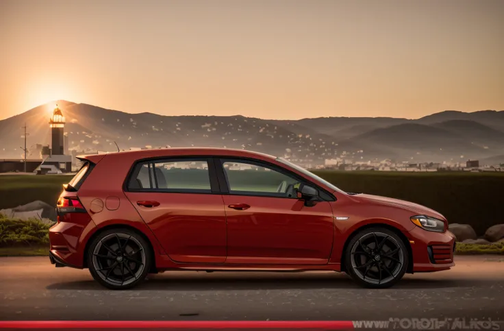 Arafed red car parked on the road near the pond, shot at golden hour, high picture quality, Hyper-realistic", Hyper-realistic", car commercial photograph, View your profile, wide image, 🤬 🤮 💕 🎀, WRX Golf, see photos, 3840x2160, 3840 x 2160, Thumbnail