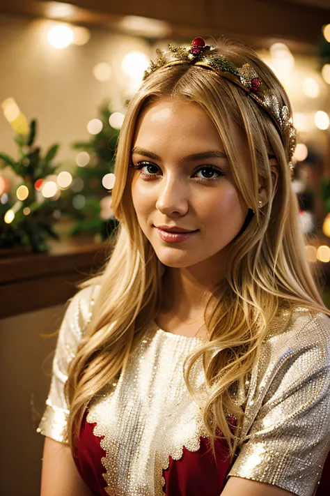 blonde goddess with Christmas background