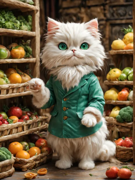 (minuet、greengrocer、odd eye),,cute little,​masterpiece,top-quality,Fluffy cat,,A delightful,tre anatomically correct,,Fantasia,Cats,minuet,odd eye