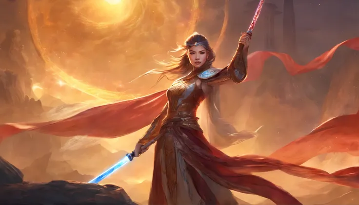 Image of ten oriental women holding lightsabers,（Ten female warriors：1.5） beautiful, star war, Uma personagem feminina, Chinese mythology, in the star wars sequels, Character posters, With a lightsaber, Female Jedi, star wars character