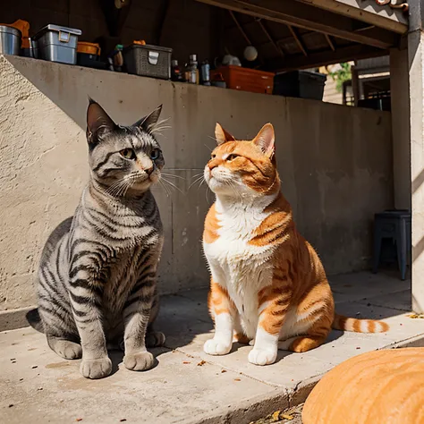 Chubby orange Cat and chubby grey cat ordering tacos