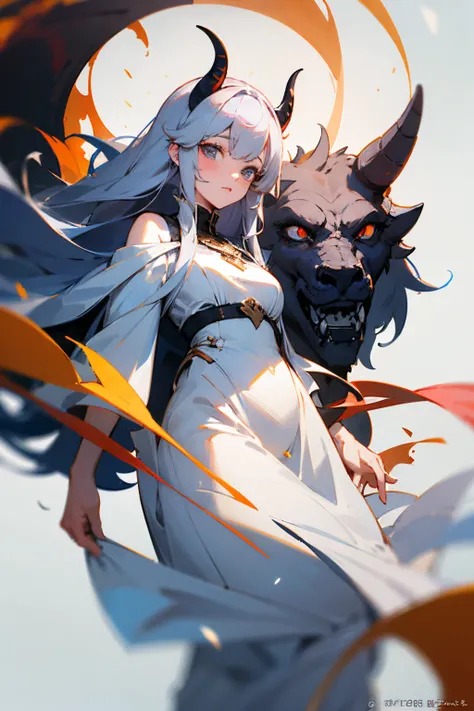 anime - image de style d&#39;une femme vêtue d&#39;une robe blanche avec des cornes et des ailes, Tendances sur CGstation, Tendances sur ArtStation Pixiv, belle succube, Demon anime girl, par Shitao, Cornes blanches Reine Démon, séduisante fille d’anime, G...