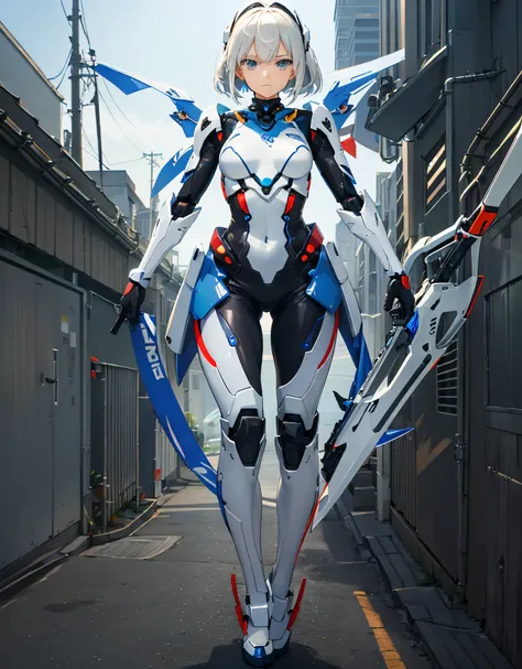 (((Full_body))) Anime figure, (girl in “mecha cyber armor”), perfect anime woman, Anime shoujo mecha, female mecha, anime robots, Beautiful girl with bedroom and deep ditch, anime girl, Best Anime 4K, Beautiful organic woman mix, mecha suit, Beautiful whit...