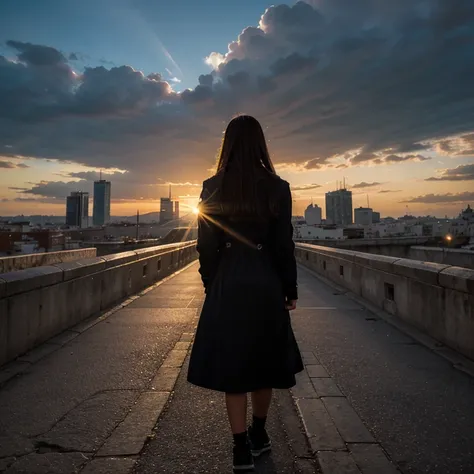 Cuadro de una ciudad gotica amanecer nublado  con tenu luz