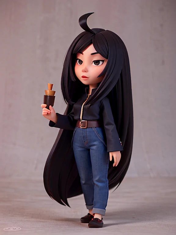 an asian woman, Girl with long black hair, Without bangs,  with big brown eyes, cape, woods, witchy, strict, Lonely, Magic