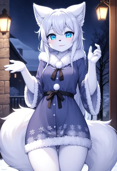 A fluffy, white fur, the night, Glow Blue Eyes, winter