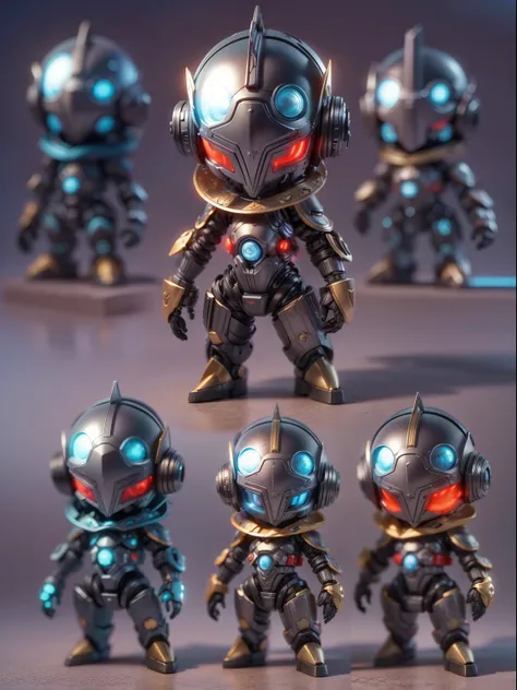 (Blind box toy style:1.2), (Full body shot) , 1 cute strong metal mage, Metal mech，Metal opaque helmet, cyber punk perssonage, dreamy glow, Clean, Black draft,red and blue style， ( Global illumination, Ray traching, hdr, unreal render,reasonable design, hi...