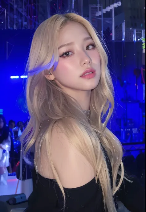 Un primer plano de una mujer con el pelo largo y rubio y una blusa negra, Parque Roseanne de Blackpink, Lalisa Manobal, Lalisa Manoban de Blackpink, Retrato de Jossi de Blackpink, Jossi de Blackpink, Imagen filtrada, Jaeyeon Nam, Sun Yunjoo, Una chica con ...