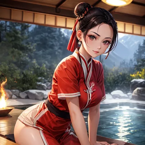 (master part, best quality),  detalhes intrincados,
1girl,   Azula, single hair bun, coque de cabelo, fire,
dentro, Onsen,