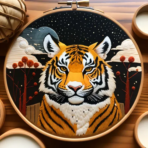 masterpiece,top quality,
cuocuoxiu,punch needle embroidery,scenery,no humans,tiger,traditional media,emotional,harmonious,highly...